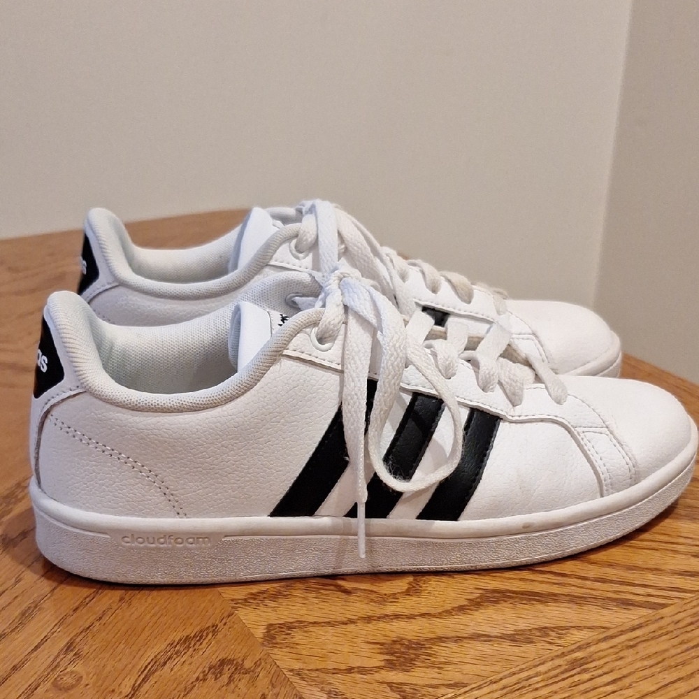 Adidas White and Black Striped Cloudfoam Sneakers - Picture 6 of 12